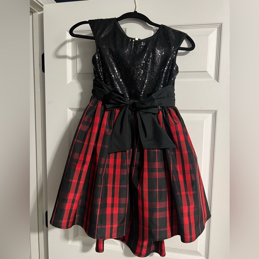 Pippa & Julie Black Sequin and Red Plaid Dress